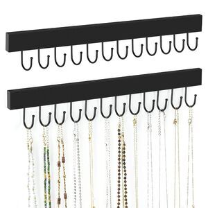 2 Pack Necklace Organizer Wall Mount, Wooden Jewelry Hanger Necklace